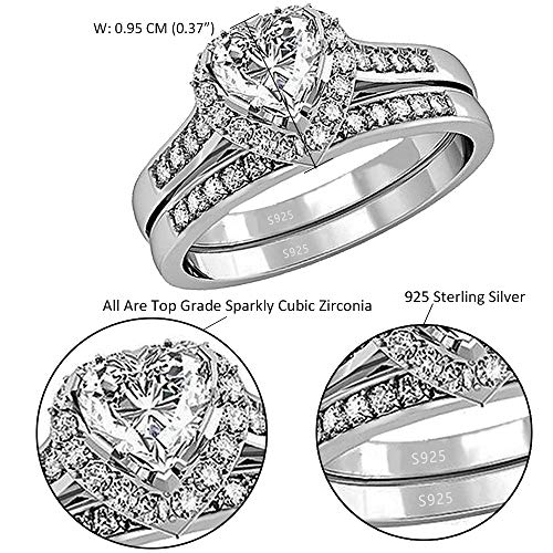 MABELLA Cubic Zirconia Heart Promise Rings Wedding Band Engagement Ring Bridal Sets 925 Sterling Silver2