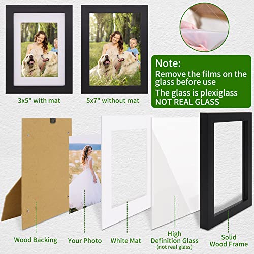 Yueyee 5X7 Picture Frame 2 Packs - Black Solid Wood Picture Frames,Display Photo 3X5 Inch With Mat, 5X7 Inch Without Mat,Photo Frames For Wall Or Tabletop #TOP4