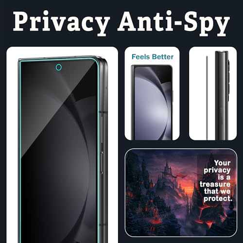 Image of ArmourPro Privacy Tempered Glass for Samsung Galaxy Z Fold 5, Anti Spy Anti Peeping Screen Protector, Edge-to-Edge Full Coverage, 9H Hardness with Cable Protector | Black