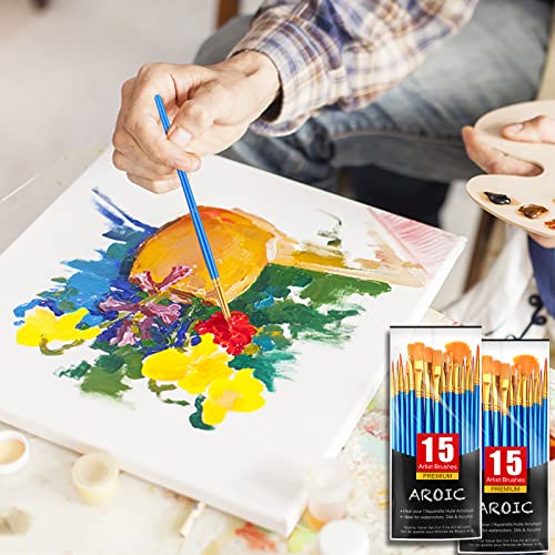 Image of AROIC Acrylic Paint Brush Set, 30 pcs Nylon Hair Paint Brushes for All Purpose Oil Watercolor Face Body Rock Painting Artist, Small Paint Brush Kits for Kids Adult Drawing