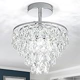 CXGLEAMING Mini Chandelier Hallway Light Fixtures Ceiling Silver Chandelier Small Crystal Chandeliers Modern Ceiling Light Fixture Bedroom Closet Bathroom