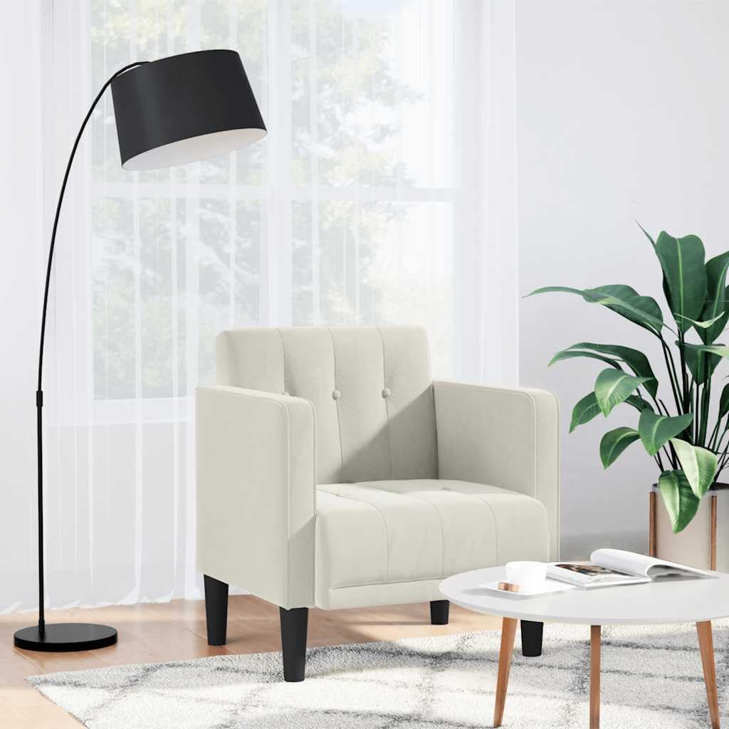 Fotel z podłokietnikami i oparciem, kremowe, aksamitne, 53 cm, siedzisko z tapicerką, do salonu, sypialni, biura, relaksująca pozycja siedząca do czytania i oglądania telewizji