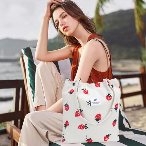 Image of Ayieyill Corduroy Tote Bag for Women Canvas Shoulder Cord Purse with Inner Pocket