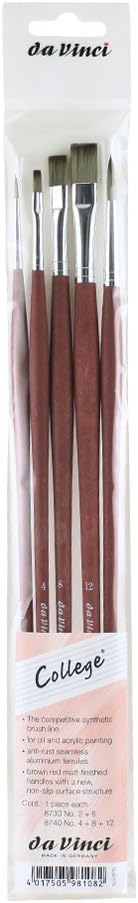 da Vinci Oil & Acrylic Brush Set 5269 - COLLEGE Synthetics - 5 Brush Set containing Series 8730 Round Size 2 & 6 plus Series 8740 Flat Size 4, 8 & 12 - Strong fibers that are easy to clean - Made in Germany