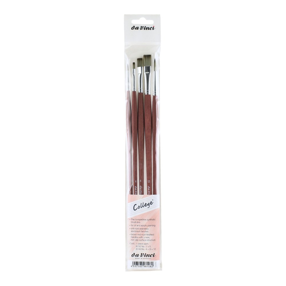da VinciOil & Acrylic Brush Set 5269 - COLLEGE Synthetics - 5 Brush Set containing Series 8730 Round Size 2 & 6 plus Series 8740 Flat Size 4, 8 & 12 - Strong fibers that are easy to clean - Made in Germany