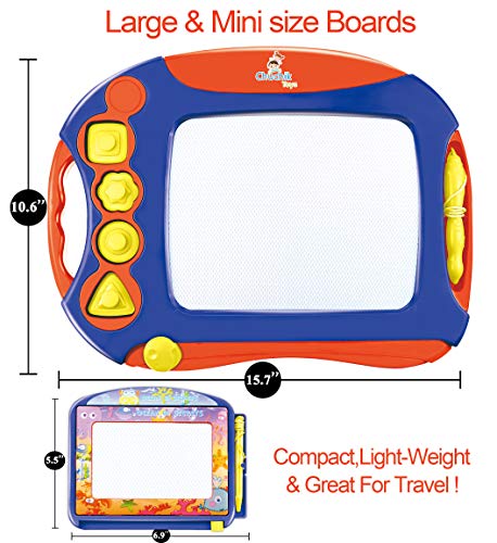 CHUCHIK Toys Magnetic Drawing Board Set for Kids and Toddlers. Large 15.7 Inch Magna Doodle Writing Pad Comes with a 4-Color Travel Size Sketch Doodle Board. (Red-Blue-Yellow)