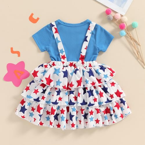 Image of Toddler Baby Girl Summer Clothes Kids Short Sleeve Solid T-Shirt Ruffle Daisy Skirts Overalls Dress Outfit 18M-6T