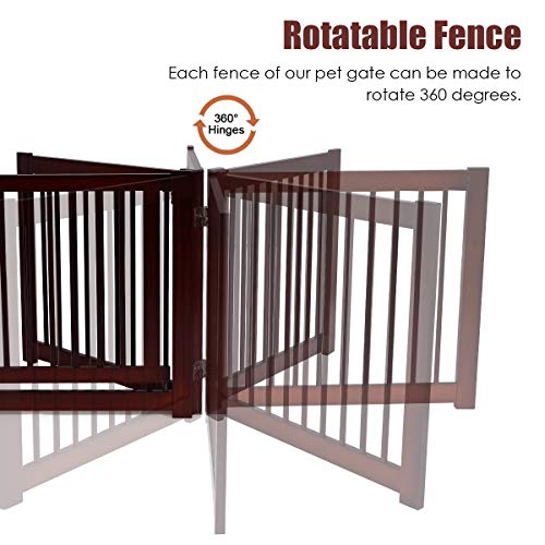Giantex Freestanding Pet Gate With Door, 24Inch 3 Panels Wooden Dog Gate With Walk Through Door, Foldable Pet Safety Puppy Fence Adjustable Pen For House Doorway Stairs #TOP4