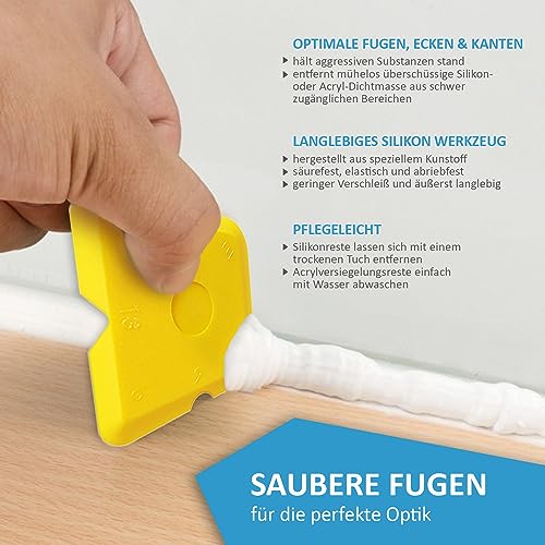 My Plast Fugen-Glätter – professioneller Fugen-Spachtel für Silikon, Silikonfugen und Acrylfugen, Abzieher für perfekte Fugen, Set 5-teilig, 1 x 5 Stück, Gelb
