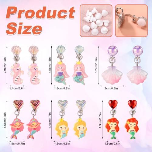 6 Pairs Colorful Clip On Drop Earrings, Resin Clip On Earrings Non-Pierced Princess for Dress Up Princess Jewelry2
