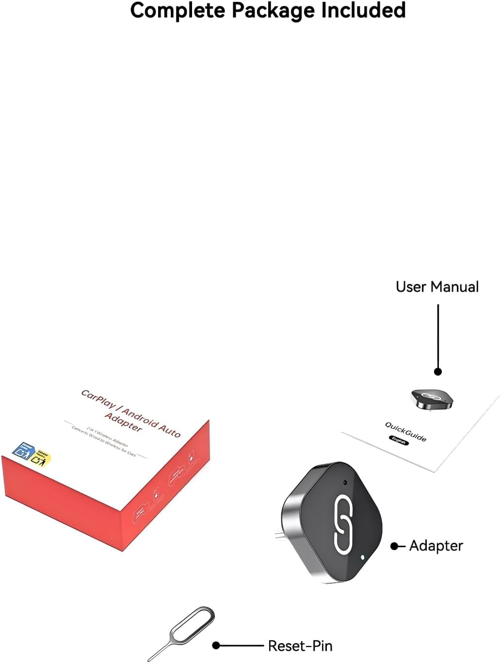 USB-C Wireless CarPlay & Android Auto Adapter, Plug-in Dongle Converts Factory Wired CarPlay/Android Auto to Wireless (Gloss Black, USB-C)
