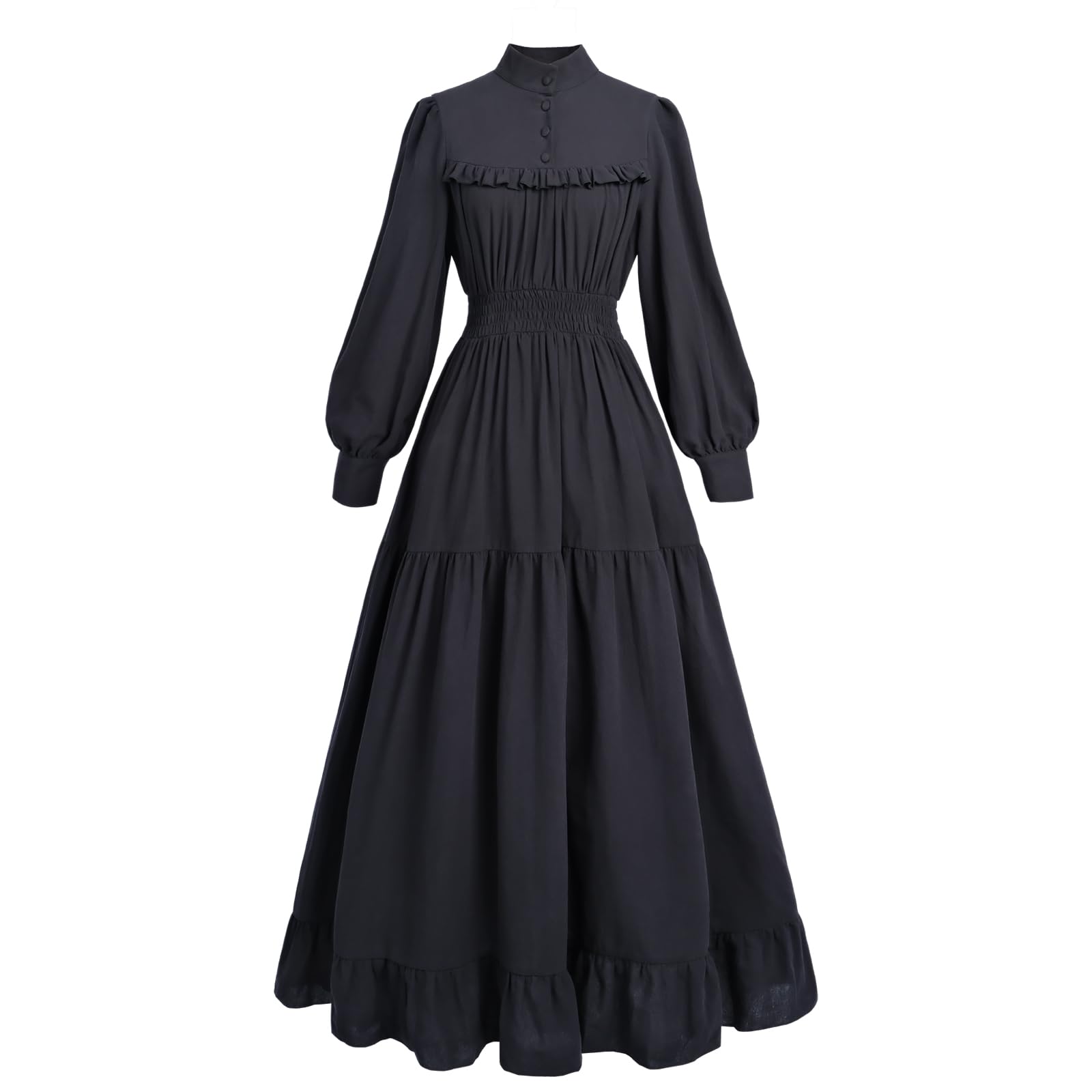 Fiamll Vintage Mittelalter Kleider Damen Langarm A-Linie Stehkragen Cocktailkleid Gothic Kleider Abendkleid Elegant Freizeitkleider