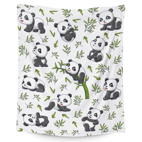 Mercuryelf Panda Throw Blanket - Soft, Fuzzy & Warm - 60x80 Inches Flannel Blankets for Bed, Couch - White Aesthetic Throws Gift for Adults