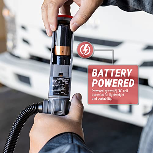 Tera Pump [10 Ft Extended Length Discharge Hose] D Battery Powered Fuel Transfer Pump (2.4 Gallons Per Minute) Manual Locking Lever Control Nozzle #TOP5