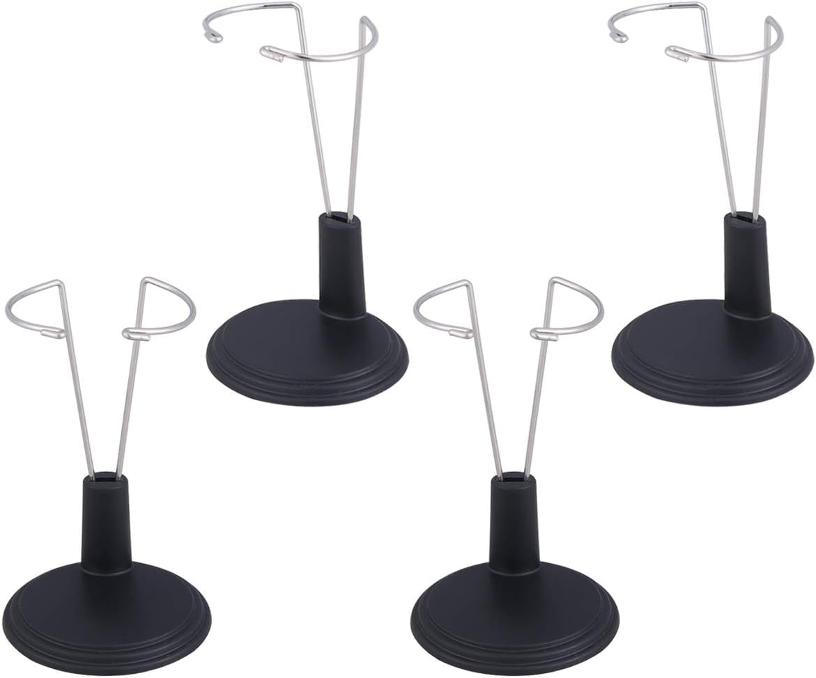 Niltracy 4pcs Doll Stand Action Figure Stand Portable Stuffed Bear Stand for Mini Dolls (Black)