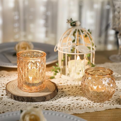 DARJEN Gold Votive Candle Holders Set of 24- Gold Candle Holders Bulk for Table Centerpiece, Tea Lights Candle Holder Glass for Wedding Shower, Home & Party Decor
