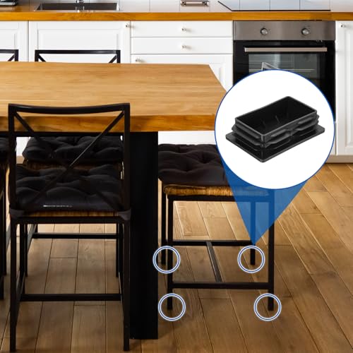 Image of uxcell 2 Pcs Rectangle Tubing End Caps 4 3 /4 x 3 5 /32 Inch Plastic Hole Plugs Insert End Cap for Metal Tubing Post Chair Leg Table Bookshelves Furniture, Black