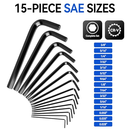 Image of DISEN 30 PCS Upgraded Magnetic Hex Key Allen Wrench Set, Metric (0.7-10 mm) and SAE(0.028-3 /8 inch) Allen Wrenches L Shape Hex Keys with Torque Handle, Chrome Vanadium Steel
