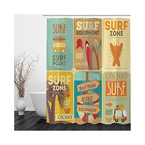 Banemi Cortina Ducha Pequeña, Cortina Baño Vistoso Signo de Punto de Surf Poliester 165X200cm Shower Curtian Textil de Poliéster con 12 Anillas Cover