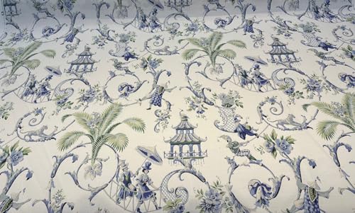 Generic COTTON CHINOISERIE 22DDB6A4-FC87-47C Waverly Mandarin Prose Blue Porcelain Drapery Upholstery Fabric thumb #2