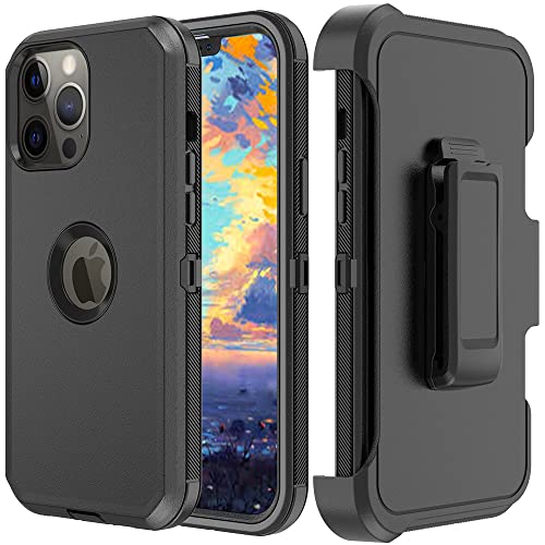 TASHHAR Phone Case for iPhone 13 Pro Max Phone Heavy Duty Hard Shockproof Armor Protector Case Cover with Belt Clip Holster for Apple iPhone 13 Pro Max 5G 2021 Phone Case (Black)