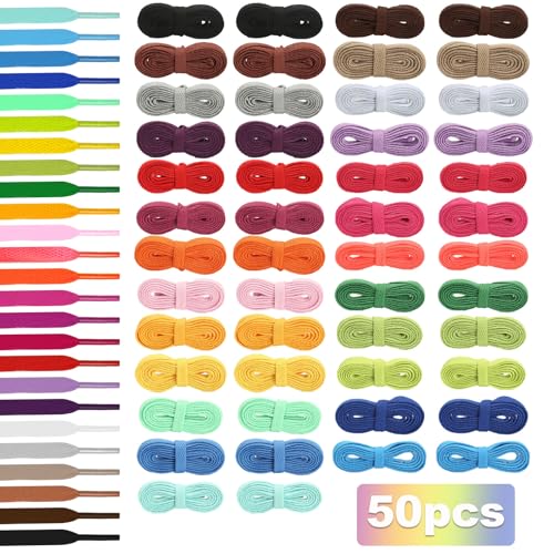 UILYNIU 25 pares de cordones de zapatos de colores, cordones planos,paquete múltiple de cordones para zapatillas de deporte, cordones de zapatos de skate,zapatos deportivos, 120 cm(25 colores)