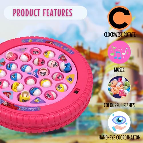 Image of PlayMagic Fishing Game Princess Play Set|Magnetic Fishing Game Toys|Rotating Board Game with Music|Includes 21 Fish and 4 Fishing Poles|Party Game Toys for Kids Age 3 4 5 6 7 and Up|Made in India