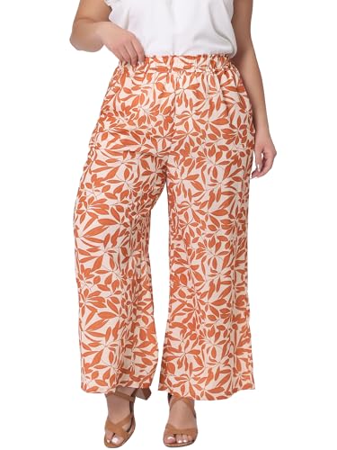 Agnes Orinda Plus Size Palazzo Pants for Women Floral Print High Waist Trousers Wide Leg Pants with Pocket