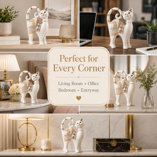 Image of ARMONIA Premium Cat Showpiece for Home Decor, Polystone Cat Figurine with Crystal, Pearl & Rose Gold Accents, Modern Animal Statue for Living Room, Office Table, Bedroom Shelf & Gift Item, 9.06 Inch