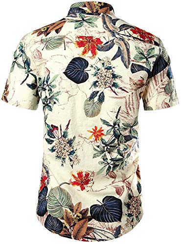 JOGAL Men's Flower Casual Button Down Short Sleeve Hawaiian Shirt X-Large White3