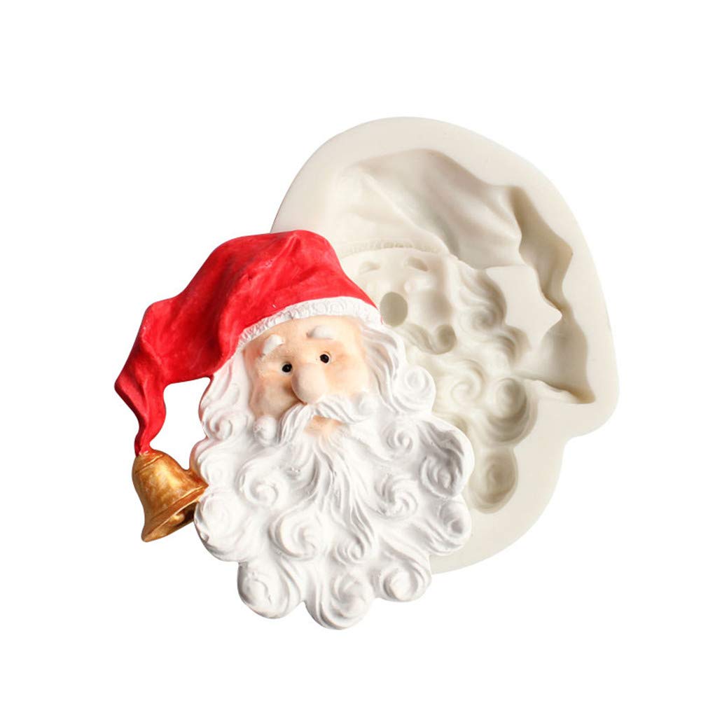 Dubens White Santa Head Silicone Mould Christmas Cake Silicone Traditional Santa Claus Fondant Cake Mould Sugar Decorating Cake Tools