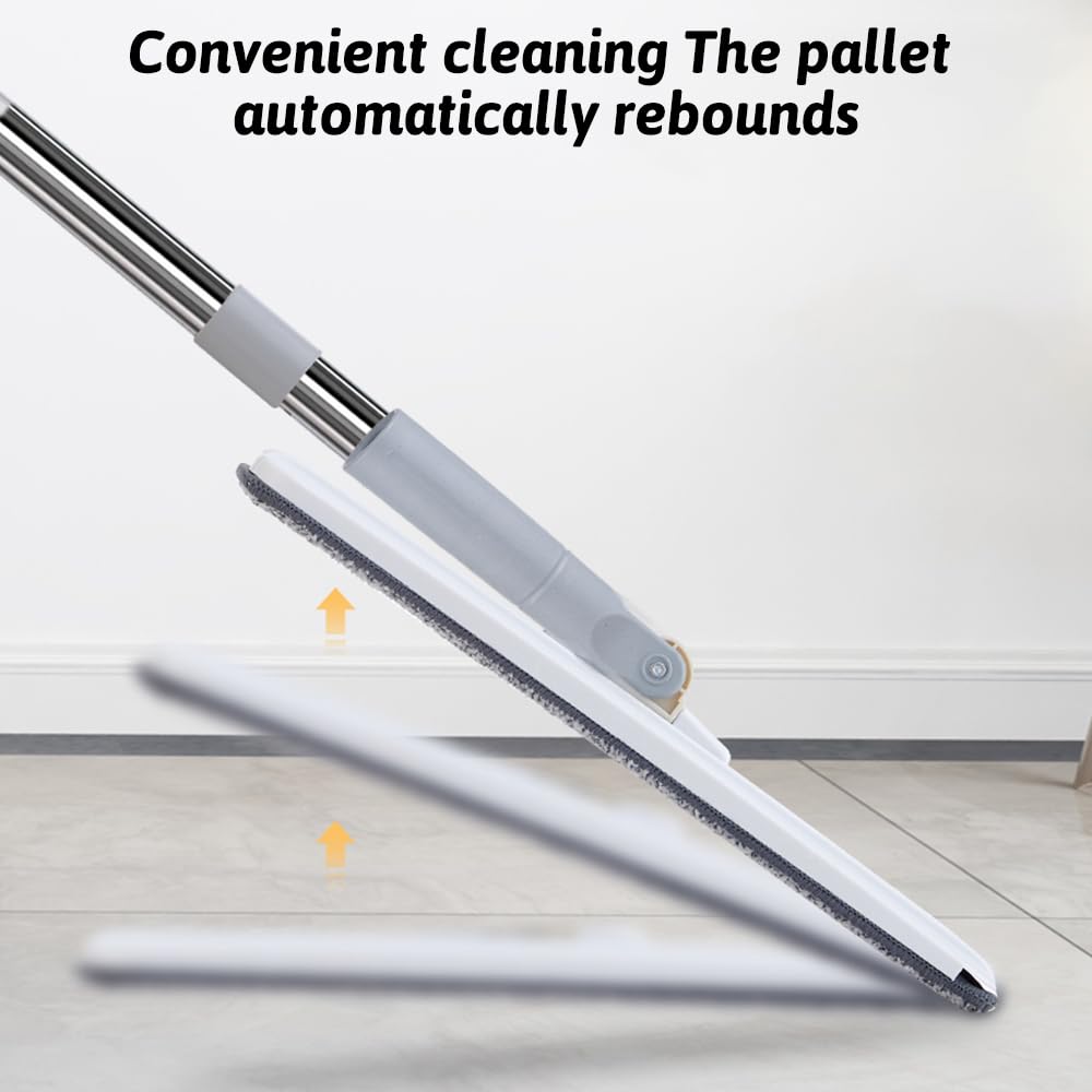 Kavolet Juego de mopa y Cubo con escurridor, Mango de Acero Inoxidable de 119,4 cm de Largo, Uso en seco y húmedo, con 2 Almohadillas de Microfibra, mopa Manos Libres para el hogar para Suelos