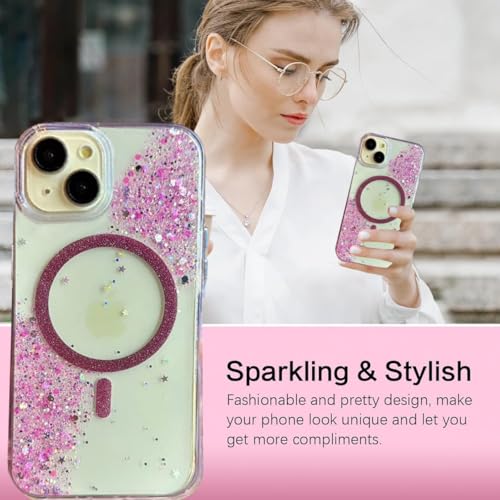 Image of mobistyle Glitter Cover Case for iPhone 14 Plus | 6.7-Inch Compatible with Mag-Safe, Shiny Cute Bling Sparkle for Women and Girls Phone Cover iPhone 14 Plus (Pink)