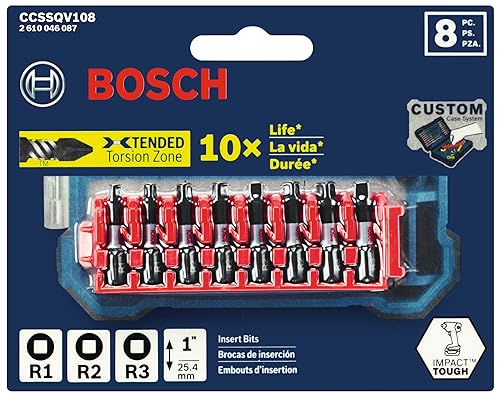Image of BOSCH CCSSQV108 8-Piece Assorted Set 1 In. Impact Tough Square Insert Bits with Clip for Custom Case System