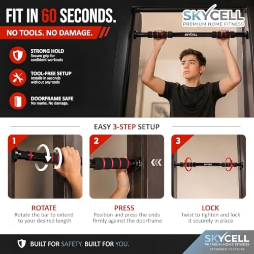 Image of SKYCELL Pull Up Bar for Home for Kids (100 kg Capacity) | Wall Mounted Pull Up Bar with Anti-Skid Grip | Heavy-Duty Pullup Bar for Home for Kids | Strength Training & Exercise Bar