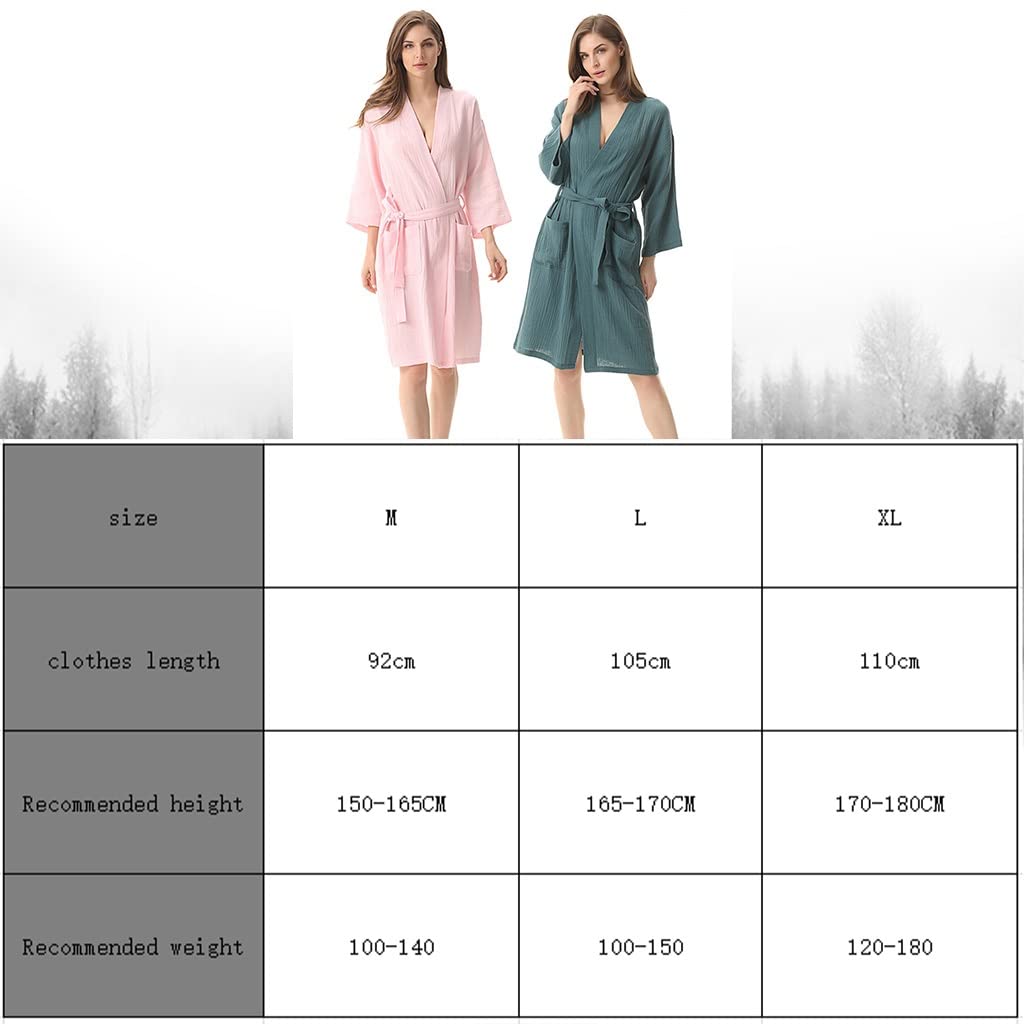 XUEMML Peignoir Femme Coton Kimono Robe ，Peignoir De Bain Femme Ete， Vêtements De Nuit Doux pour Femmes ， Peignoir De Nuit Mince Double Gaze Kimono Japonais Pyjamas (Color : Light Grey, Size : L)