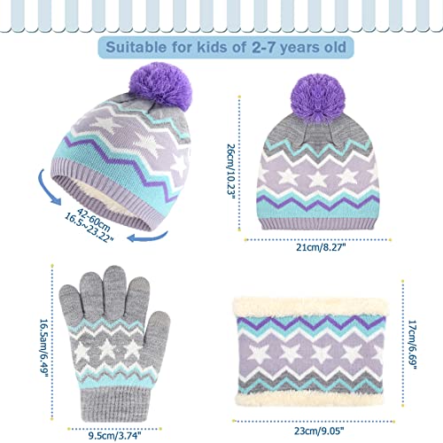 Image of Kids Toddlers Winter Hats Knit Warm Beanie Scarf Gloves Set for Boys Girls Age 2-7, Pompom Cap Neck Warmer Fleece Lined Gifts