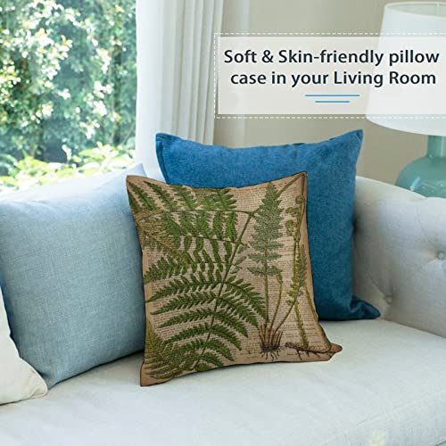 Vintage Foliage Hipster Botanical Print Fern Leaves Throw Pillow Cover Cozy Square Throw Pillowcases Home Decor For Bed Couch Sofa Living Room Cushion Cover 18"X18" #TOP2