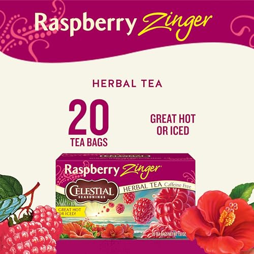 Celestial Seasonings Raspberry Zinger Herbal Tea, Caffeine Free, 20 Tea Bags Box, (Pack of 6) - Image 3
