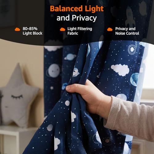 Image of Amazon Basics - Kids Room Darkening Digital Printed Door Curtains, 80-85% Room Darkening | 7 Feet |Set of 2| Digital Print | Kids Curtain |for Living Room and Bedroom | 115cmx 210cm, Design-Galaxy