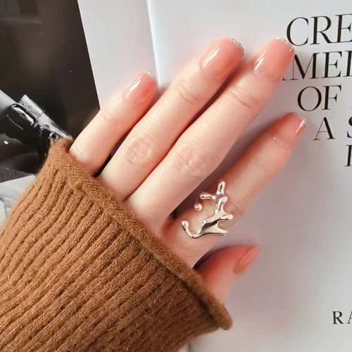 OIDIMS Irregular Liquid Statement Ring for Women Unique Infinity Wedding Promise Open Wrap Finger Rings Middle Tail Adjustable Comfort Fit Extendable Fashion Band Personality Minimalist Jewelry Gift4