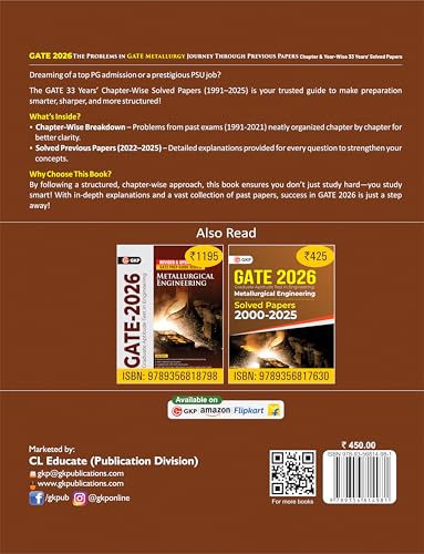 Image of GKP GATE 2026 : The problems in GATE Metallurgy : Journey Through Previous 33 years' Chapter-wise & Year-wise Solved Papers