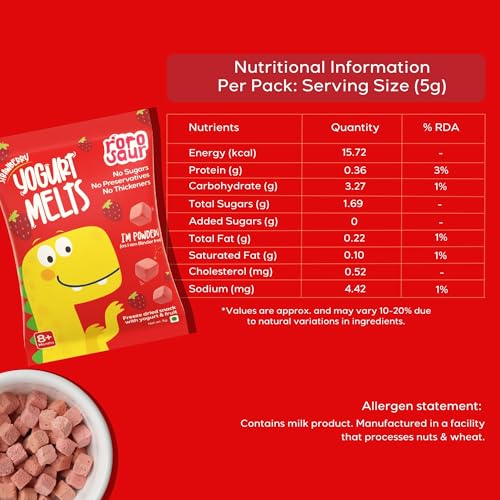 Image of Rorosaur Baby Snacks - Strawberry Melts with Yogurt & Fruit & Veggie for 8+ Months | Finger Food for Toddlers | No Sugar, No Preservatives, No Binders | 4 Pack (5g Each)