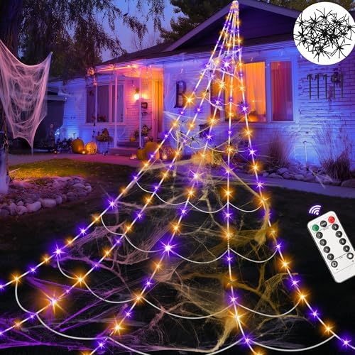 Bulablu 5M Spinnennetz Halloween Deko Outdoor, 150 LED Riesen...