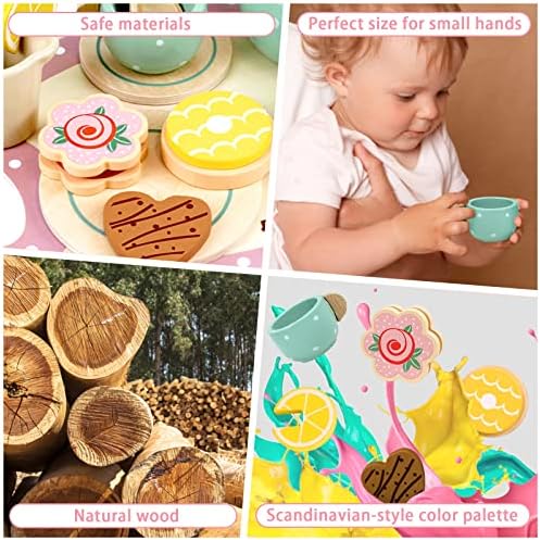 Airlab Wooden Tea Party Set for Girls Boys Pretend Play Kids Kitchen Accessories Food Toys with Teapots Cups Dessert Tray Toddlers Gift for 3 4 5 Years Old — view 2