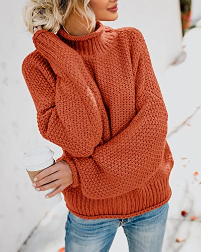 Women's Chunky Knit Turtleneck Sweater - Oversized Batwing Sleeve Pullover, Cozy & Loose Fit, Red, Large - View #4