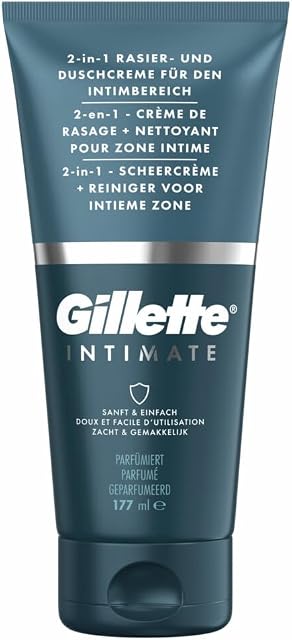 Gillette Intimate 2 w 1 krem do golenia i pod prysznic, delikatna formuła, do włosów intymnych, z aloesem, bez parabenów (150 ml)