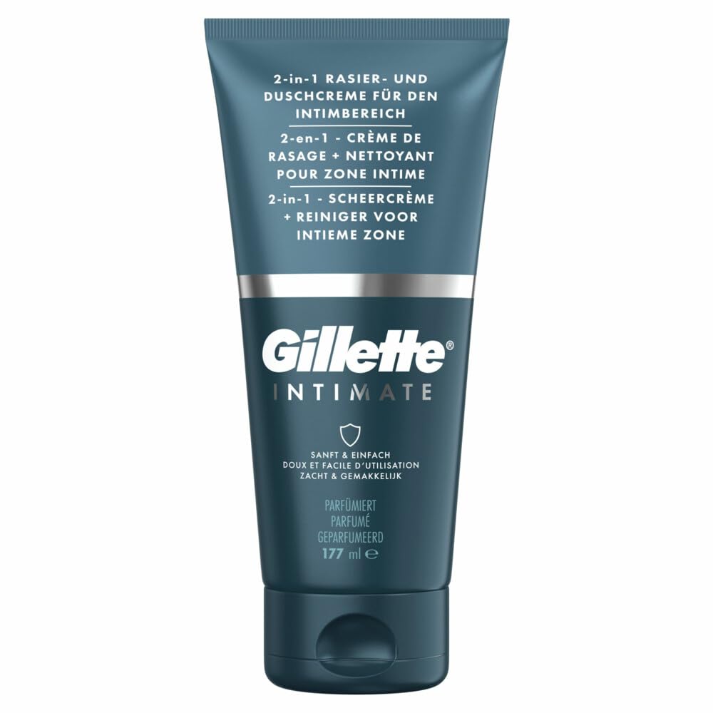 Gillette Intimate Care Shaving Set for Men (177 ml), 2-in-1 Shaving and Shower Cream, Formulated for Intimate Hair, with Aloe, Paraben Free, Gift for Men