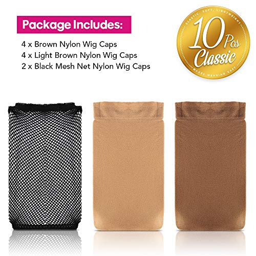 Leobro LL-164 10 Pcs Wig Caps, Includes 4 Pcs Brown Stocking Wig Caps, 4 Pcs Light Brown Stocking Wig Caps, 2 Pcs Black Mesh Net Wig Caps For Women Girl Kids Men thumb #1