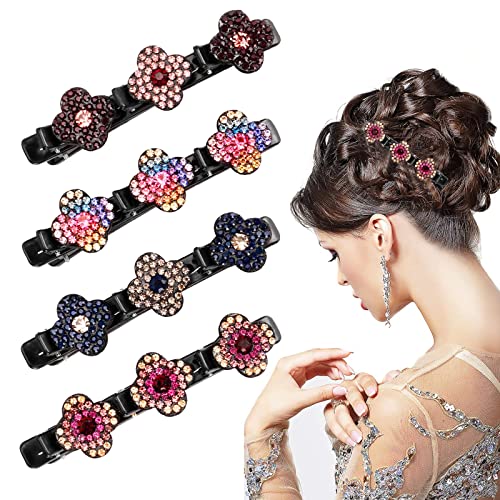 4 Stück Geflochtene Haarspangen mit 3 Klammern, Glitzernde Kristallstein Haarspangen, Doppelschicht-Mini-Haarspangen Haarschmuck für für Mädchen Cover